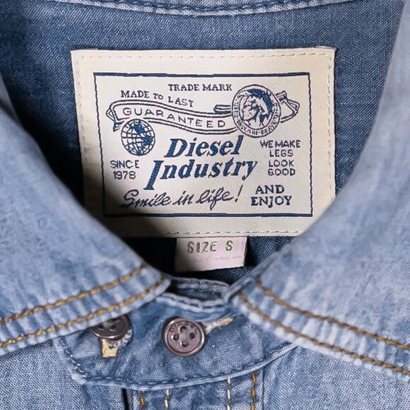 Diesel Men's Denim Shirt Button Up Blue Snap Button Pockets Jean Long Sleeve S - Picture 3 of 9